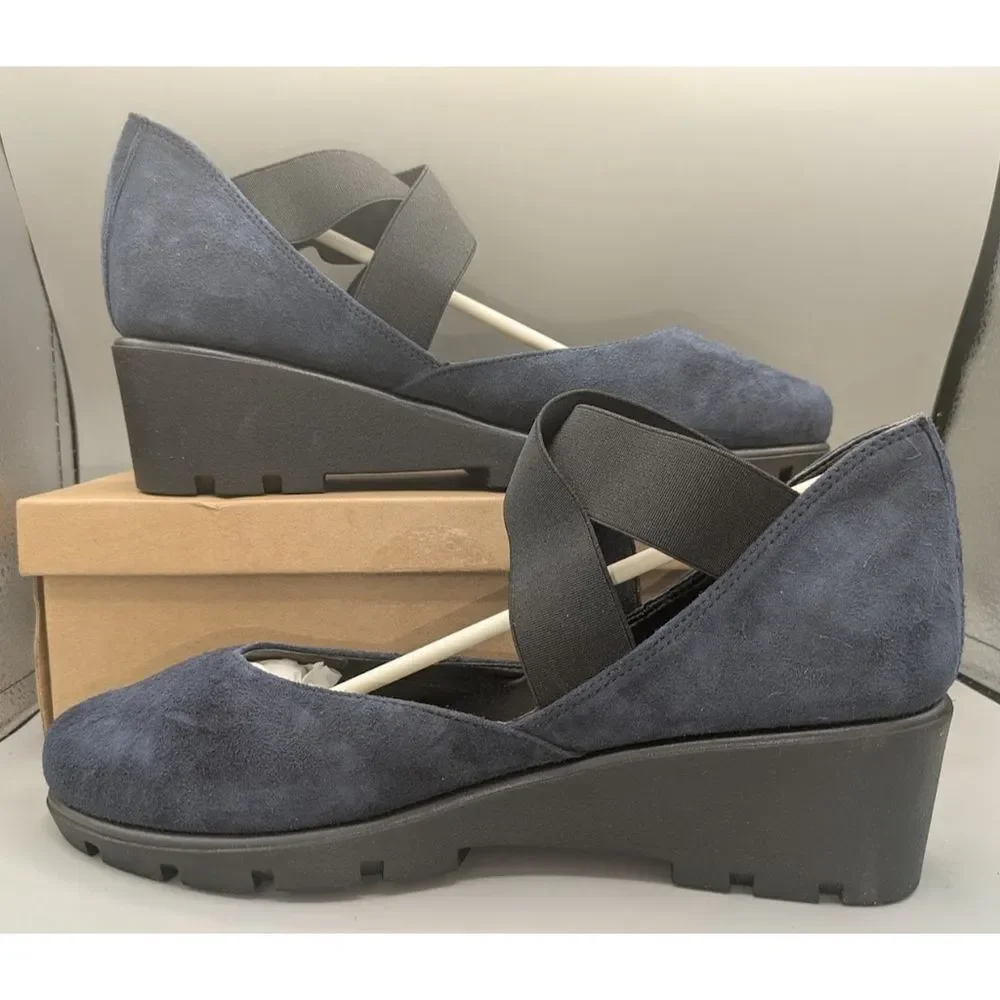 The Flexx Blue Suede Cross-Band Get Back Mary Jane Wedge Shoes New SZ 7.5